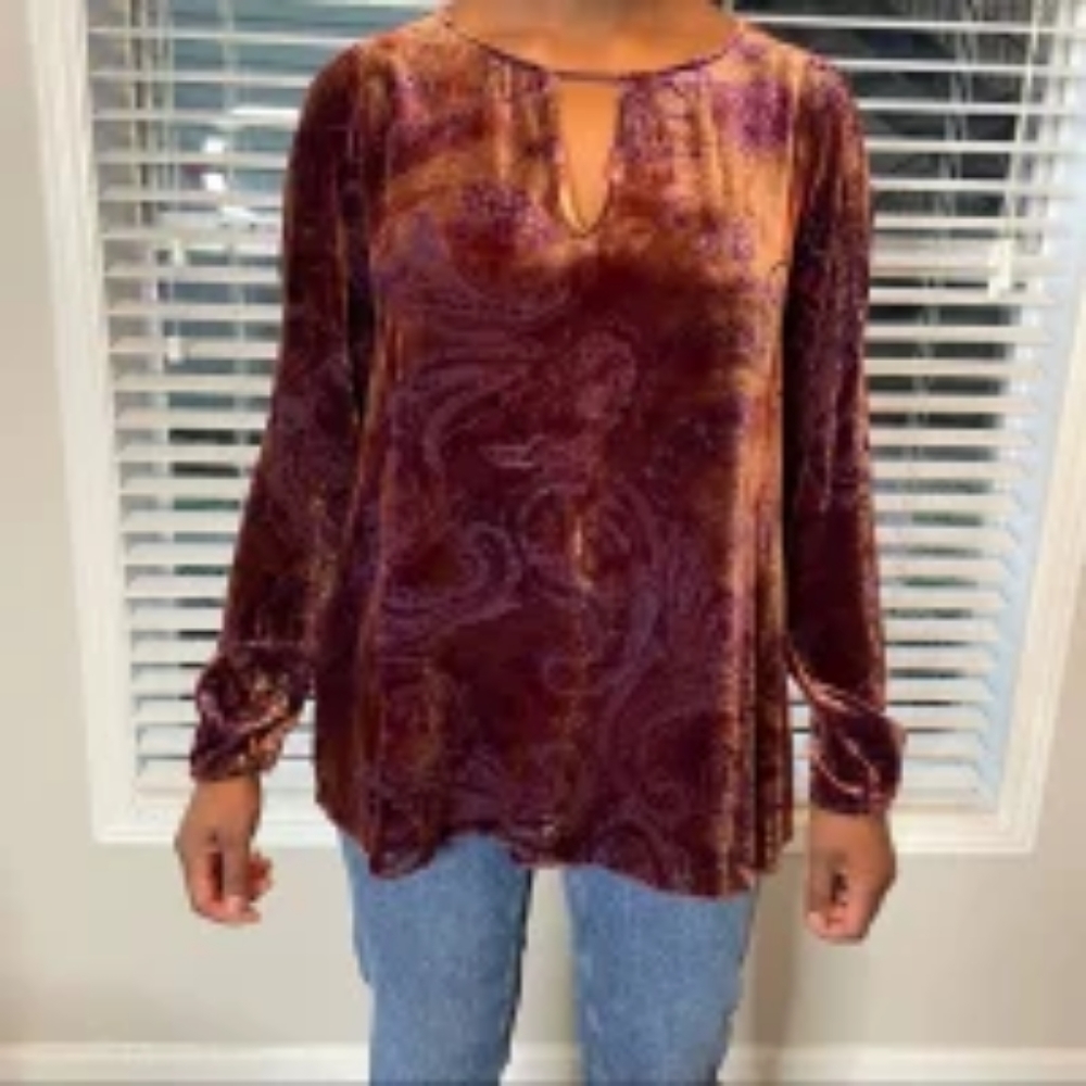 Johnny Was venetian keyhole velvet blouse paisley